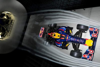 Red Bull F1 car being tested in a wind tunnel, credit GrandPrix247.